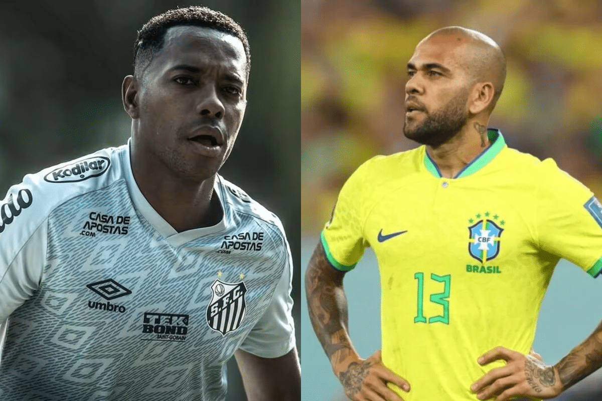 Robinho e Daniel Alves. (Fotos: Ivan Storti/Santos FC e CBF)
